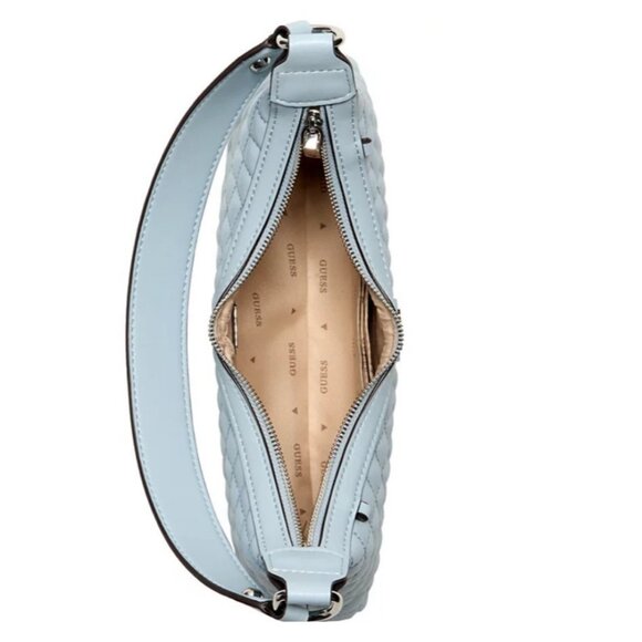 GUESS Everlee top zip quilted faux-leather small shoulder bag - Misty Light Blue - Picture 9 of 9